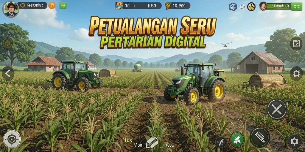 Screenshot gameplay 116X menampilkan suasana pertanian yang indah.