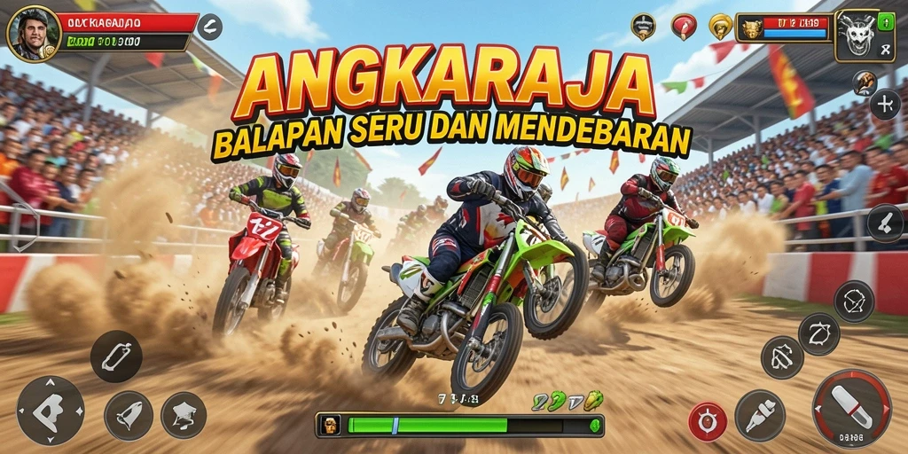 Tampilan gameplay seru di ANGKARAJA dengan mobil balap cepat.