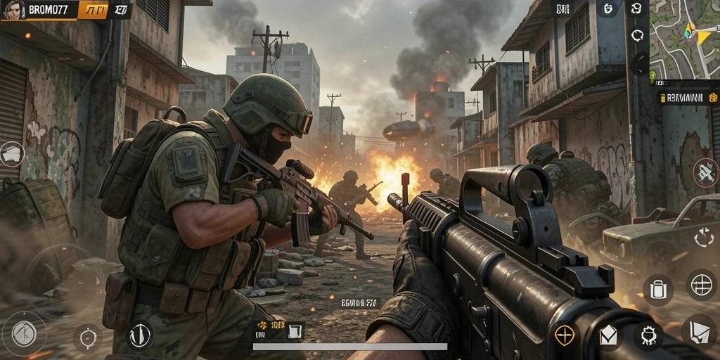 Tampilan aksi mendebarkan dalam gameplay BROMO77.