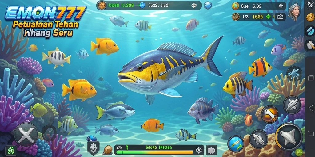 Tampilan gameplay EMON777 yang menarik dalam menangkap ikan.