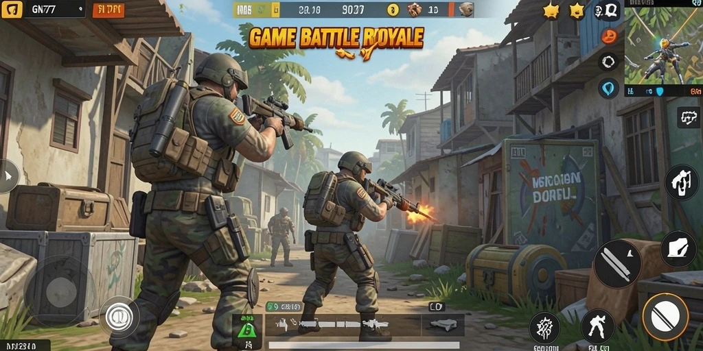 Screenshot gameplay GN777 menampilkan aksi seru Battle Royale.