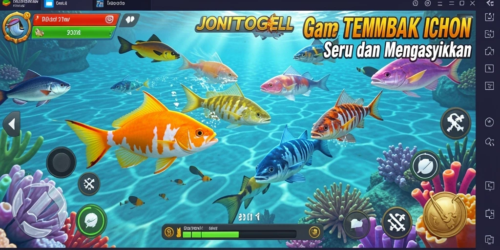 Gameplay JONITOGEL yang seru dengan beragam ikan untuk ditangkap.