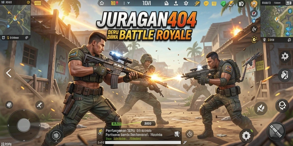 Screenshot gameplay JURAGAN404 menampilkan aksi seru dalam pertempuran Battle Royale.