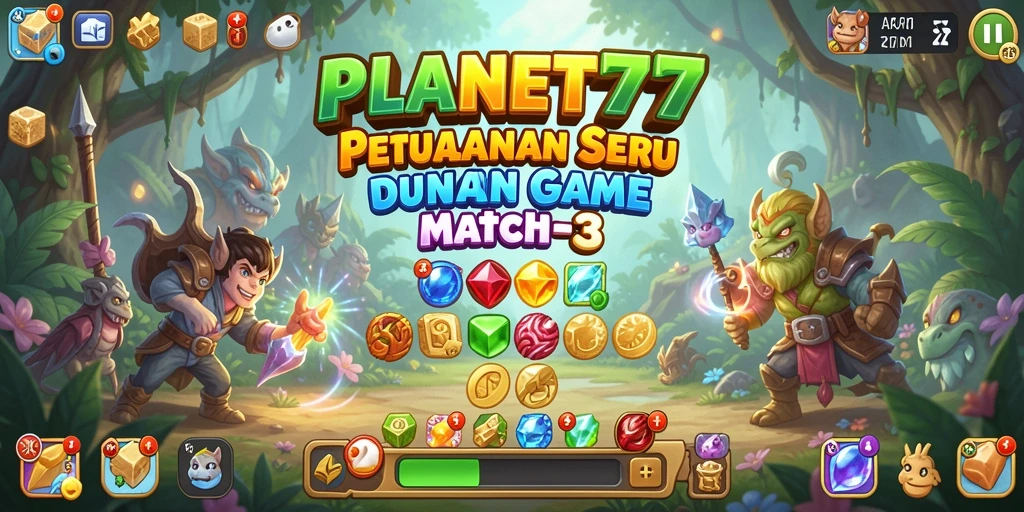 Screenshot gameplay PLANET77 dengan elemen Match-3 yang menarik.