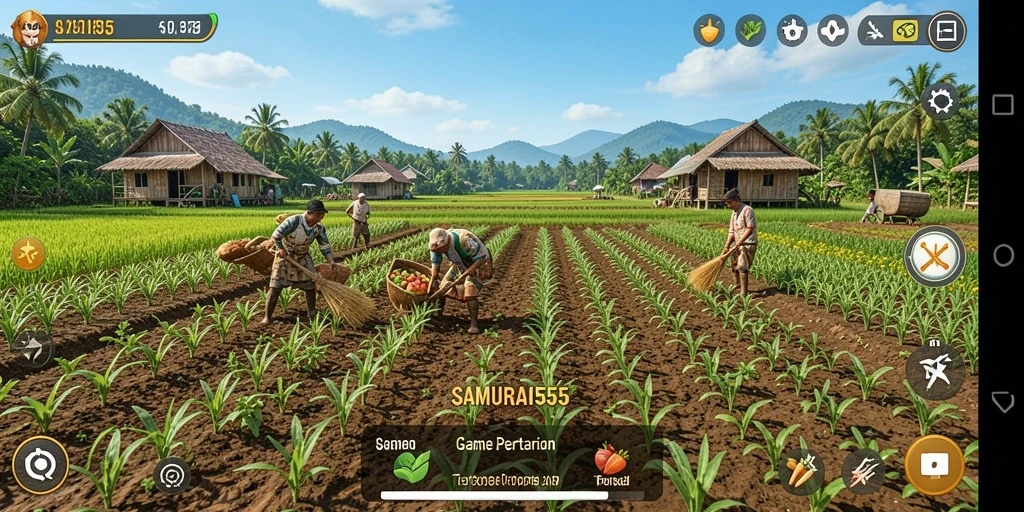 Tangkapan layar utama SAMURAI555 menampilkan gameplay yang seru dan interaktif dalam bertani.