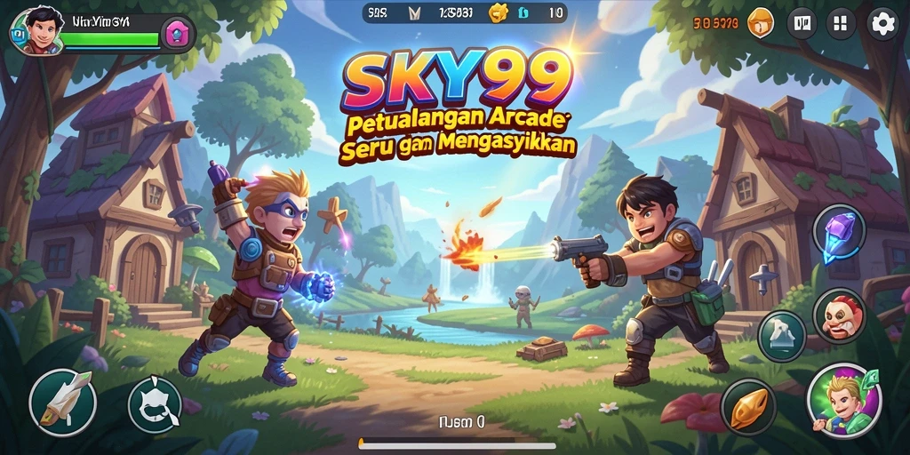 Tangkapan layar SKY99 menampilkan aksi seru dalam permainan arcade.