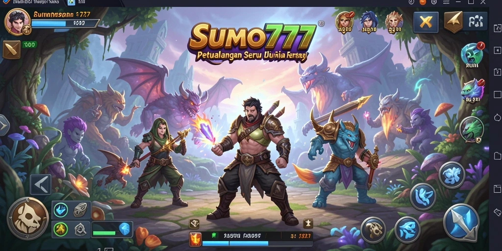 Screenshot utama SUMO777 menampilkan karakter utama dalam aksi seru di dunia petualangan.