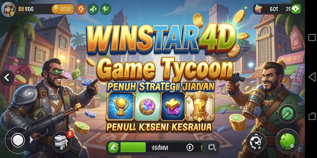 Tangkapan layar gameplay <strong>WINSTAR4D</strong> dengan elemen manajemen bisnis yang menarik.