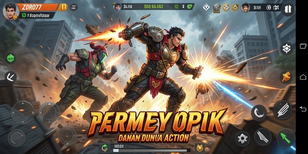 Tampilan gameplay ZORO77 yang mendebarkan di arena pertempuran.
